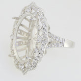 Sterling Silver Semi Mount Ring Setting Cab Oval OV 20x15mm Halo Accent - Syzjewelry